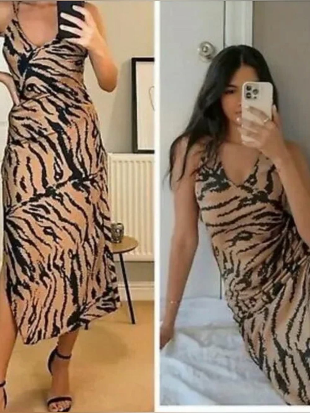 Zara Animal-Print Slip Dress in Beige and Black - Picture 4 of 8